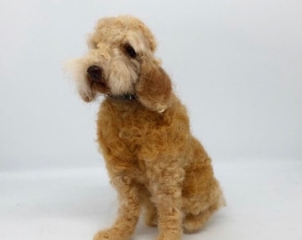 Labradoodle miniature felted pet dog portrait - bespoke sculpture