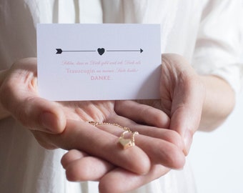 Maid of Honor Say Thank You - Card plus Heart Bracelet Gold or Silver - plus Gift Packaging with Thank You - Sticker