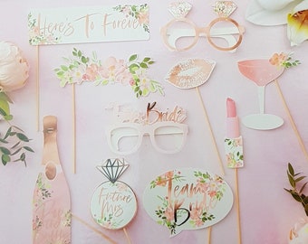 Props Fotobox Accessoires Set aus 10 Requisiten in Rosegold auf Stäbchen fertig geklebt. JGA mit Bilder Verkleidung und auch zur Hochzeit!