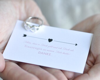 Trauzeugin Danksagung - Karte mit Unendlichkeit Ring in Silber plus Geschenkverpackung mit Thank You - Sticker