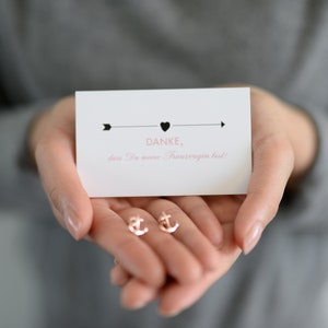 Trauzeugin Dankeschön - Karte plus Anker Ohrstecker in  Gold Silber oder Roségold plus Geschenkverpackung mit Thank You – Anhänger.