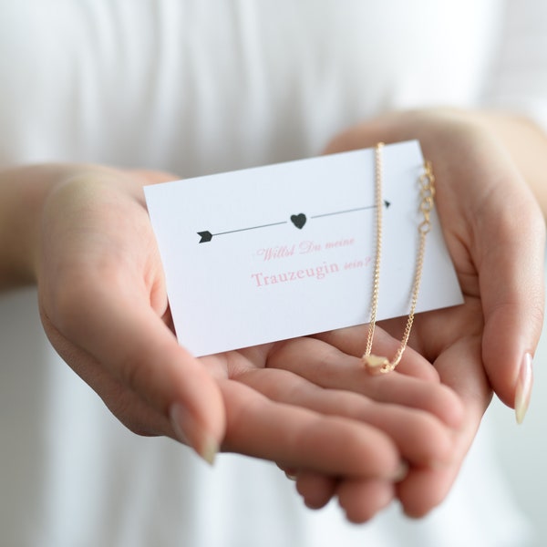 Gift maid of honor - card heart bracelet in gold or silver plus gift packaging with thank you - sticker