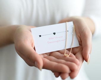 Gift maid of honor - card heart bracelet in gold or silver plus gift packaging with thank you - sticker