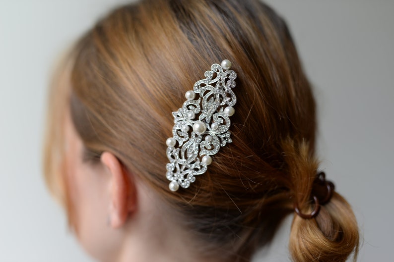 Bridal hair accessories hair comb in silver with decorative pearls and rhinestones image 1