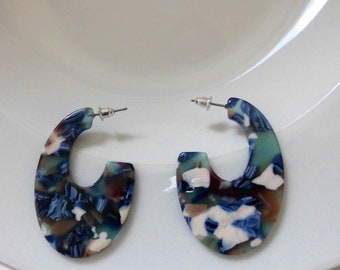 Geometric acrylic earrings-mosaic color game in blue in vintage style