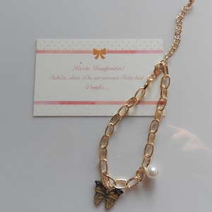 Taufpatin Karte Schmetterling Armband in Gold plus Geschenkverpackung mit Thank You Sticker Bild 1