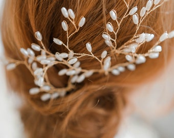 3 x Braut Haarnadeln in Gold mit weißen Perlen für die Hochzeit