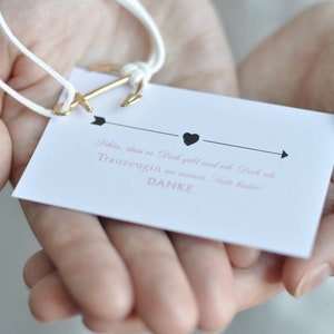 Trauzeugin Danke sagen - Karte plus  Lederarmband (5 Farben)  mit Anker in Gold plus Geschenkverpackung mit Thank You - Sticker