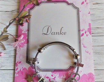 Mother's Day Gift: Thank You - Card - Bracelet Silver with Pendant + Gift Wrapping with Thank You - Planner Stickers