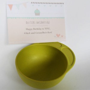 Ciotola ecologica per bambini in bambù verde o beige con biglietto di auguri di compleanno