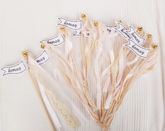 Wedding Wands - 9 pieces wedding wands with organza ribbons, lace flag and gold bells