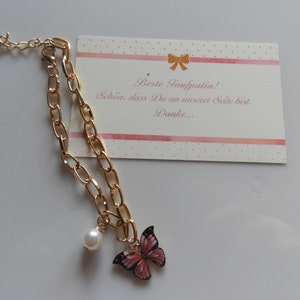 Taufpatin Karte Schmetterling Armband in Gold plus Geschenkverpackung mit Thank You Sticker Bild 2