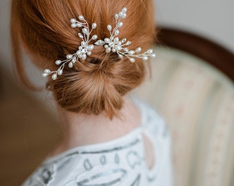 Horquillas de perlas con flores - accesorios para el cabello de la novia