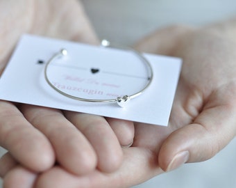 2x Maid of Honor Gift - Card plus Heart Bracelet in Silver or Gold Open plus Gift Box with Thank You Sticker