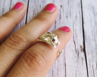 Ring - Shiny Silver Rabbit: Adjustable ring