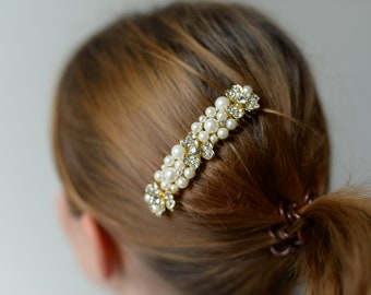 Zierperlen Haarkamm in Gold mit Strass Steinen- Fascinator mit Highlight Blüten