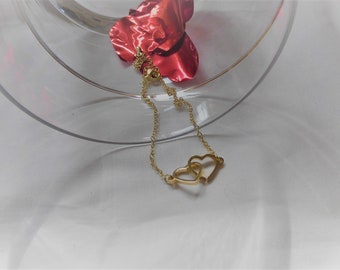 Valentine's Day gift - bracelet bracelet with 2 intertwined hearts in gold or silver