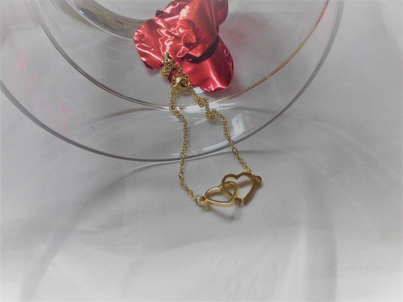 Valentine's Day gift bracelet bracelet with 2 intertwined hearts in gold or silver Gold