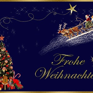 Weihnachtskarte -Weihnachtsmann mit Schlitten und seine Rentiere