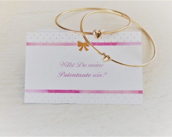 Patentante Gift - 2x Card plus 2 x Heart Bracelet Gold Closed 2x plus Gift Box with Thank You Sticker