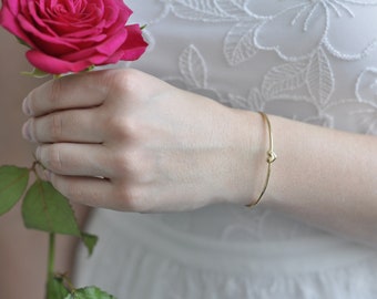 Groomswoman Bracelet - Open Heart Bangle in Gold or Silver