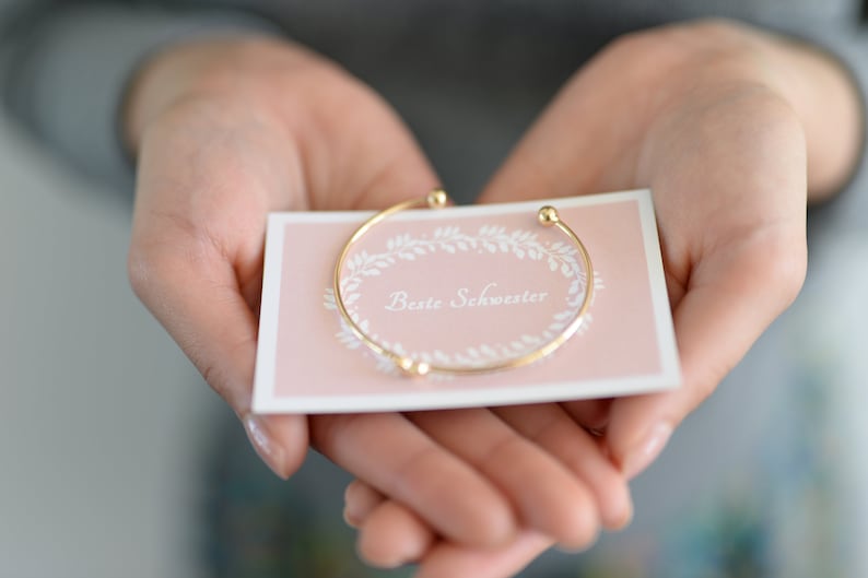 Sisters Gift Card plus Heart Bangle Open in Gold or Silver plus Gift Box with Thank You Sticker image 1