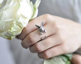 Ring - Rabbit in old silver and gold: Adjustable ring