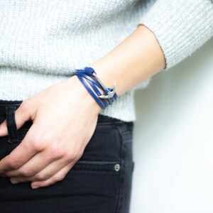 Anchor wrap bracelet blue - leather bracelet with a silver anchor. Leather wrap bracelet with a silver anchor. Leather bracelet with a silver anchor.