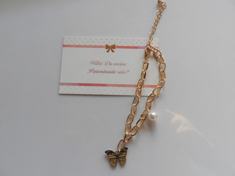 Taufpatin Karte Schmetterling Armband in Gold plus Geschenkverpackung mit Thank You Sticker Bild 4