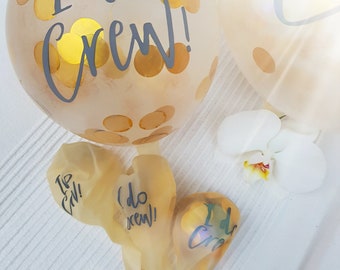 Konfettiballons I do Crew! 5 Stück Transparente Ballons 12cm, mit goldenen Konfetti. Perfekt für Junggesellinnen- und Junggesellenabschiede!