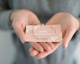 Maid of honor gift card plus heart bangle in gold or silver open plus gift wrapping with Thank You sticker