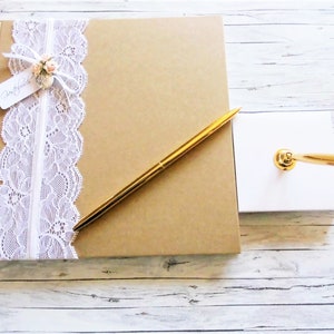 Wedding Guest Book - Pen Set Gold with Holder