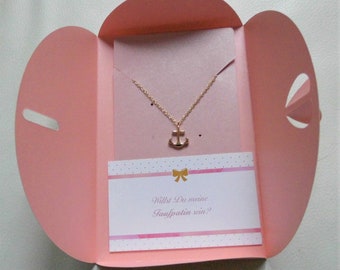 Baptismer Gift-Gift package with Thank you sticker, card and anchor necklace in gold or silver
