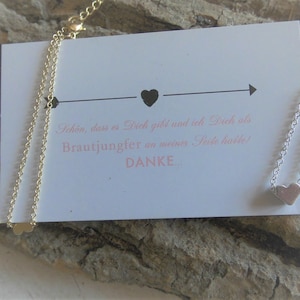 Brautjungfer Danke sagen - Karte plus Herz Armband Gold oder Silber - plus Geschenkverpackung mit Thank You - Sticker