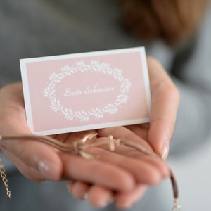 Geschenk für die Schwester - Karte - maritimes  Lederarmband mit  Anker in Gold (5 Farben) plus Geschenkverpackung mit Thank You - Sticker