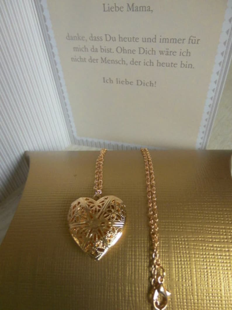 Heart medallion in gold necklace with heart pendant plus thank you card and Golden gift wrapping