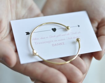 Maid of honour gift card plus heart bangle in gold or silver open plus gift wrapping with Thank You sticker