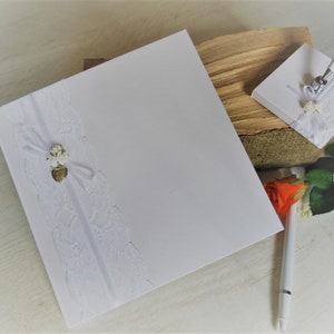 Hochzeit Gästebuch Stift Set Weiß mit Halter Bild 2