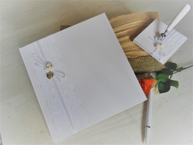 Hochzeit Gästebuch Stift Set Weiß mit Halter Bild 2