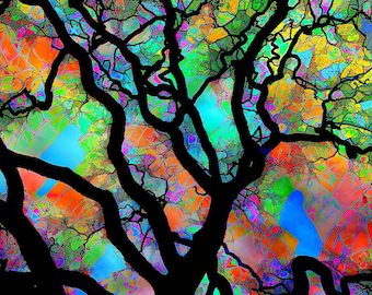 Stained Glass Tree Art: Pastel Oak Print, Metal or Canvas