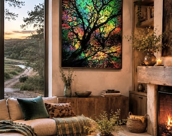 Stained Glass Forest Canvas Art: Forest of Light Wall Decor