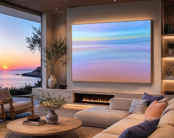 Abstract Seascape Canvas Art: Pastel Sunset, Birds Flight