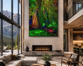 Cypress Tree Stained Glass Style Wall Art, Neurographic Print