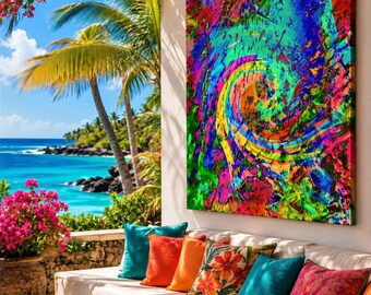 Abstract Wave Print: Large Tropical Wall Art