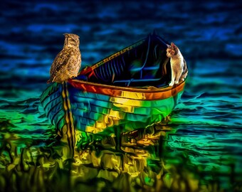 Owl and Pussycat Art Print: Edward Lear Poem, Nursery Wall Decor