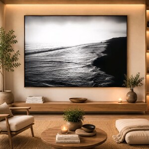 Black and White Seascape Print, Dramatic Ocean Photography, Large Wall Art