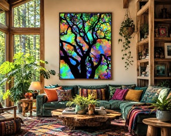 Stained Glass Tree Art: Pastel Oak Print, Metal or Canvas