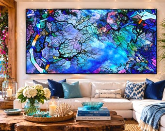 Stained Glass Effect Tree Print, Filigree Branch Art, Canvas or Metal