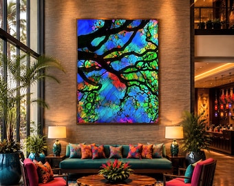 Stained Glass Tree Art: Groovy Oak Metal or Canvas Print