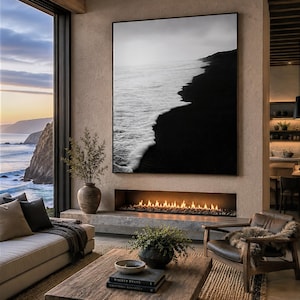 Black and White Ocean Photography: Dramatic Seascape Canvas Print image 1